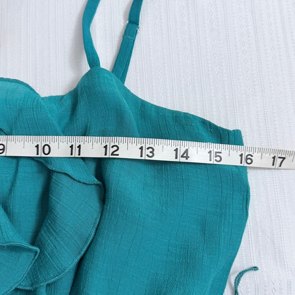 Turquoise Ruffle Maxi Dress Boho Belted Spaghetti Strap Flowy Summer Coquette - Picture 4 of 5